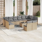 Set Divano da Giardino 13 pz con Cuscini Beige in Polyrattan