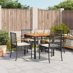 Set da Pranzo da Giardino 5 pz Nero con Cuscini in Polyrattan
