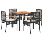 Set da Pranzo da Giardino 5 pz Nero con Cuscini in Polyrattan
