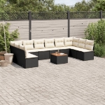Set Divani da Giardino 11 pz con Cuscini in Polyrattan Nero