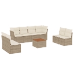 Set Divano da Giardino 9 pz con Cuscini Beige in Polyrattan