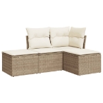Set Divano da Giardino 4 pz con Cuscini Beige in Polyrattan