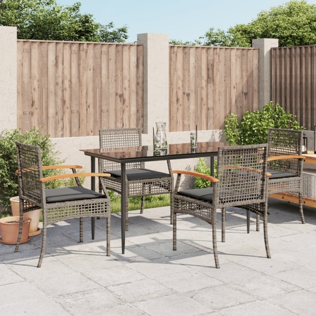 Set da Pranzo da Giardino 5 pz con Cuscini in Polyrattan Grigio