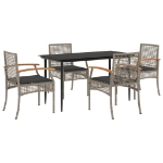 Set da Pranzo da Giardino 5 pz con Cuscini in Polyrattan Grigio
