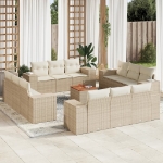 Set Divano da Giardino 13 pz con Cuscini Beige in Polyrattan