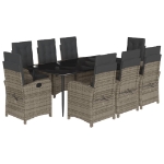 Set da Pranzo da Giardino 9 pz con Cuscini in Polyrattan Grigio