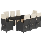 Set da Pranzo da Giardino 9 pz con Cuscini Nero in Polyrattan
