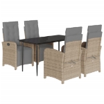 Set da Pranzo da Giardino 5 pz con Cuscini Beige in Polyrattan