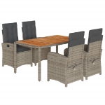 Set da Pranzo da Giardino 5 pz con Cuscini in Polyrattan Grigio
