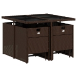 Set da Pranzo da Giardino 9pz con Cuscini Marrone in Polyrattan