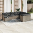 Set Divano da Giardino 10 pz con Cuscini Grigio in Polyrattan