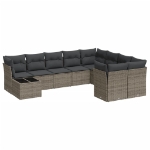 Set Divano da Giardino 10 pz con Cuscini Grigio in Polyrattan