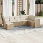 Set Divano da Giardino 8 pz con Cuscini Beige in Polyrattan