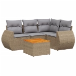 Set Divano da Giardino 5 pz con Cuscini Beige in Polyrattan