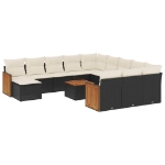 Set Divani da Giardino 13pz con Cuscini Nero in Polyrattan