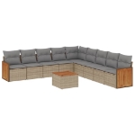 Set Divano da Giardino 10 pz con Cuscini Beige in Polyrattan