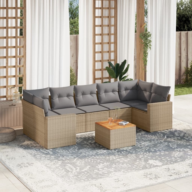 Set Divano da Giardino 8 pz con Cuscini Beige in Polyrattan