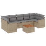 Set Divano da Giardino 8 pz con Cuscini Beige in Polyrattan