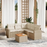 Set Divano da Giardino 6 pz con Cuscini Beige in Polyrattan