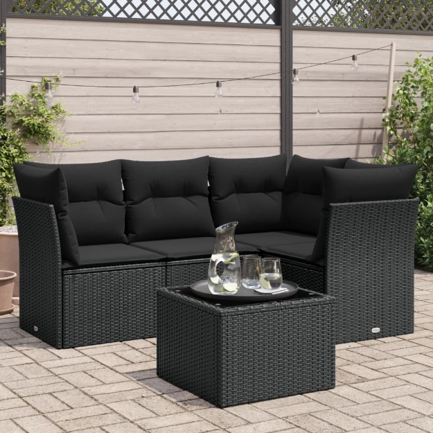 Set Divani da Giardino 5 pz con Cuscini in Polyrattan Nero