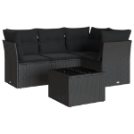 Set Divani da Giardino 5 pz con Cuscini in Polyrattan Nero