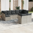 Set Divano da Giardino 9pz con Cuscini Grigio Chiaro Polyrattan