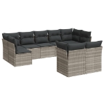 Set Divano da Giardino 9pz con Cuscini Grigio Chiaro Polyrattan