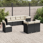 Set Divani da Giardino con Cuscini 8 pz Nero in Polyrattan