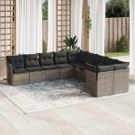 Set Divano da Giardino 10 pz con Cuscini Grigio in Polyrattan