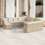 Set Divani da Giardino 12 pz con Cuscini Beige in Polyrattan