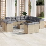 Set Divani da Giardino 14pz con Cuscini in Polyrattan Beige