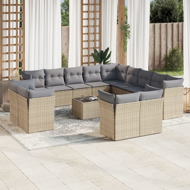 Set Divani da Giardino 14pz con Cuscini in Polyrattan Beige