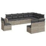 Set Divano Giardino 10 pz con Cuscini Grigio Chiaro Polyrattan