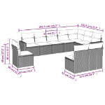 Set Divano Giardino 10 pz con Cuscini Grigio Chiaro Polyrattan