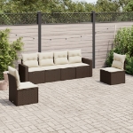 Set Divano da Giardino 6 pz con Cuscini Marrone in Polyrattan