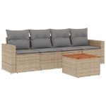 Set Divano da Giardino 5 pz con Cuscini Beige in Polyrattan
