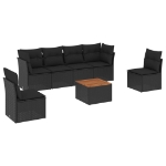 Set Divani da Giardino con Cuscini 7pz Nero Polyrattan