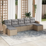 Set Divani da Giardino 7 pz con Cuscini Beige in Polyrattan