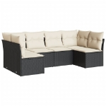 Set Divano da Giardino 6 pz con Cuscini Nero in Polyrattan