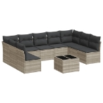 Set Divano Giardino 10 pz con Cuscini Grigio Chiaro Polyrattan
