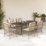 Set da Pranzo da Giardino 7 pz con Cuscini Beige in Polyrattan