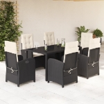 Set da Pranzo da Giardino 7 pz Nero con Cuscini in Polyrattan