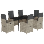 Set da Pranzo da Giardino 7 pz Cuscini Polyrattan Grigio Chiaro