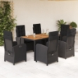 Set da Pranzo da Giardino 7 pz Nero con Cuscini in Polyrattan