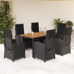 Set da Pranzo da Giardino 7 pz Nero con Cuscini in Polyrattan