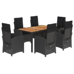 Set da Pranzo da Giardino 7 pz Nero con Cuscini in Polyrattan