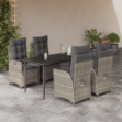 Set Pranzo da Giardino 5pz con Cuscini Grigio Chiaro Polyrattan