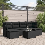 Set Divani da Giardino con Cuscini 7pz Nero Polyrattan