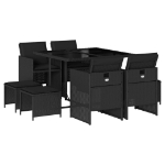 Set da Pranzo da Giardino 9 pz con Cuscini Nero in Polyrattan