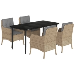 Set da Pranzo da Giardino 5 pz con Cuscini Beige in Polyrattan